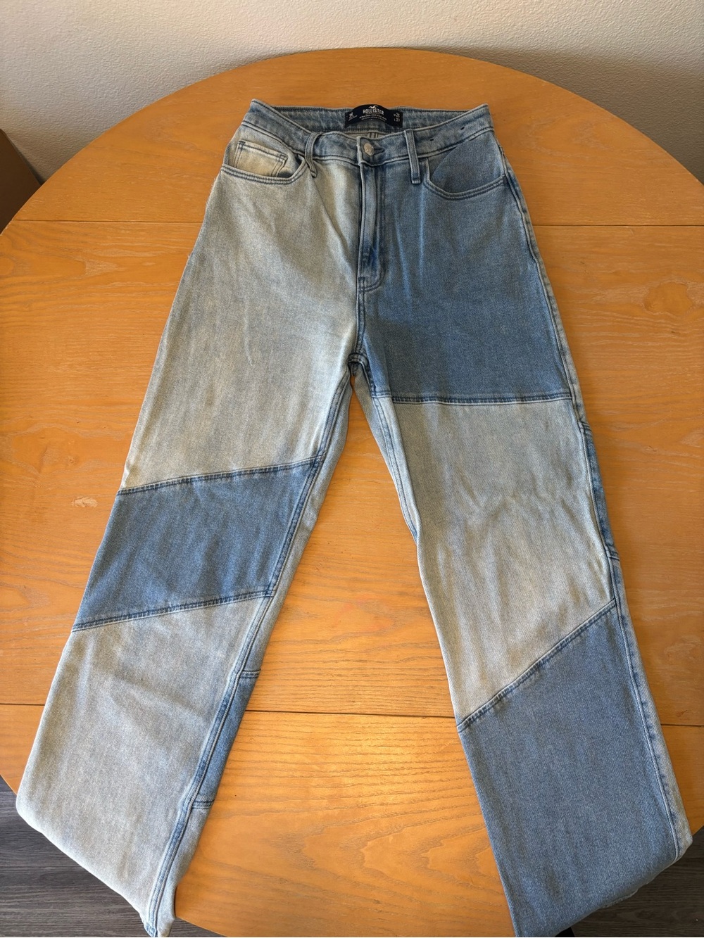 Hollister High-Rise Patchwork Two-Tone Blue Jeans